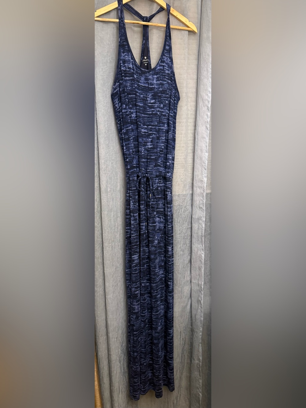 Athleta Navy Space-Dye Drawstring Maxi Dress size medium